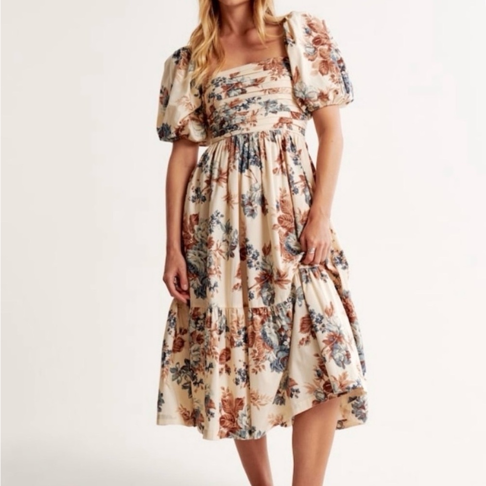 Abercrombie & Fitch Emerson Poplin Puff Sleeve Midi Dress